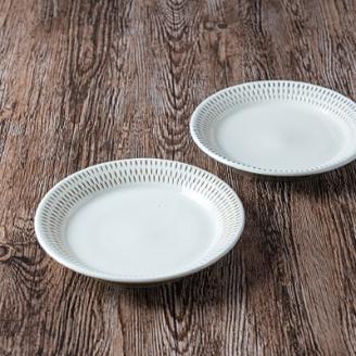 AA104 小石原焼 カネハ窯 飛び鉋プレートセット【特大】(白×白ツヤ)