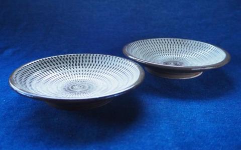 H39 小石原焼飛鉋五寸皿２枚セット直径約15cm（金丸窯）
