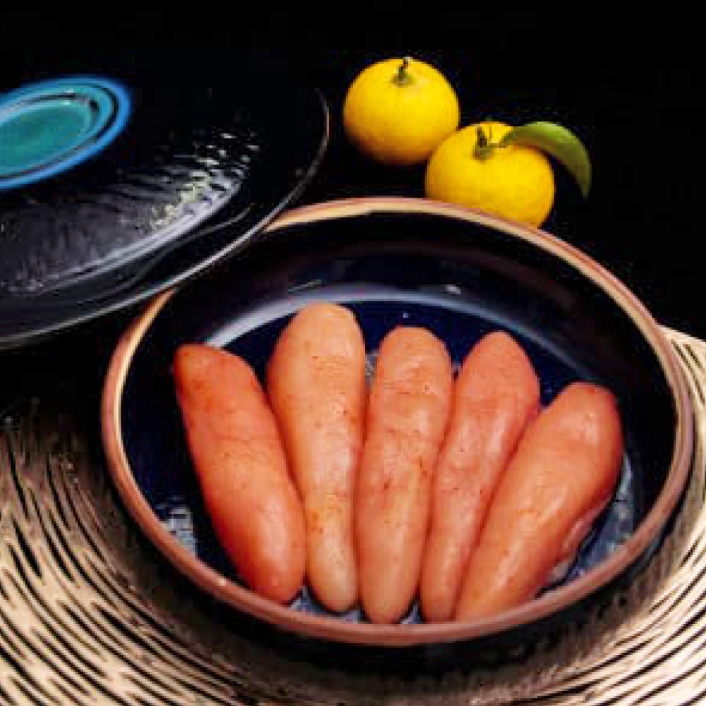 2P1 小石原焼特注キャニスター(瑠璃色)・東峰村産ゆず使用ご当地明太子270g