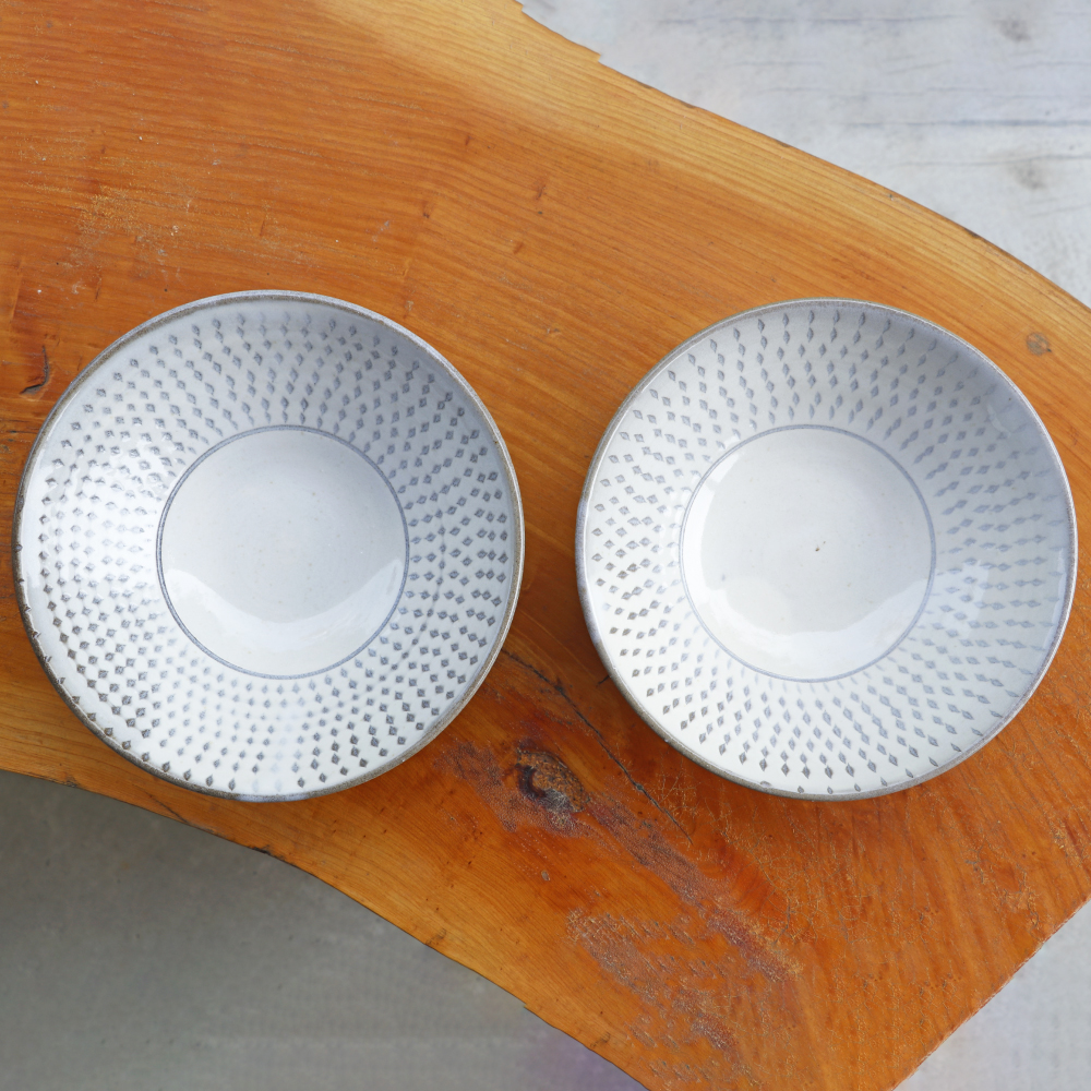 C14 【小石原焼 まるた窯】深鉢２枚セット（白釉）