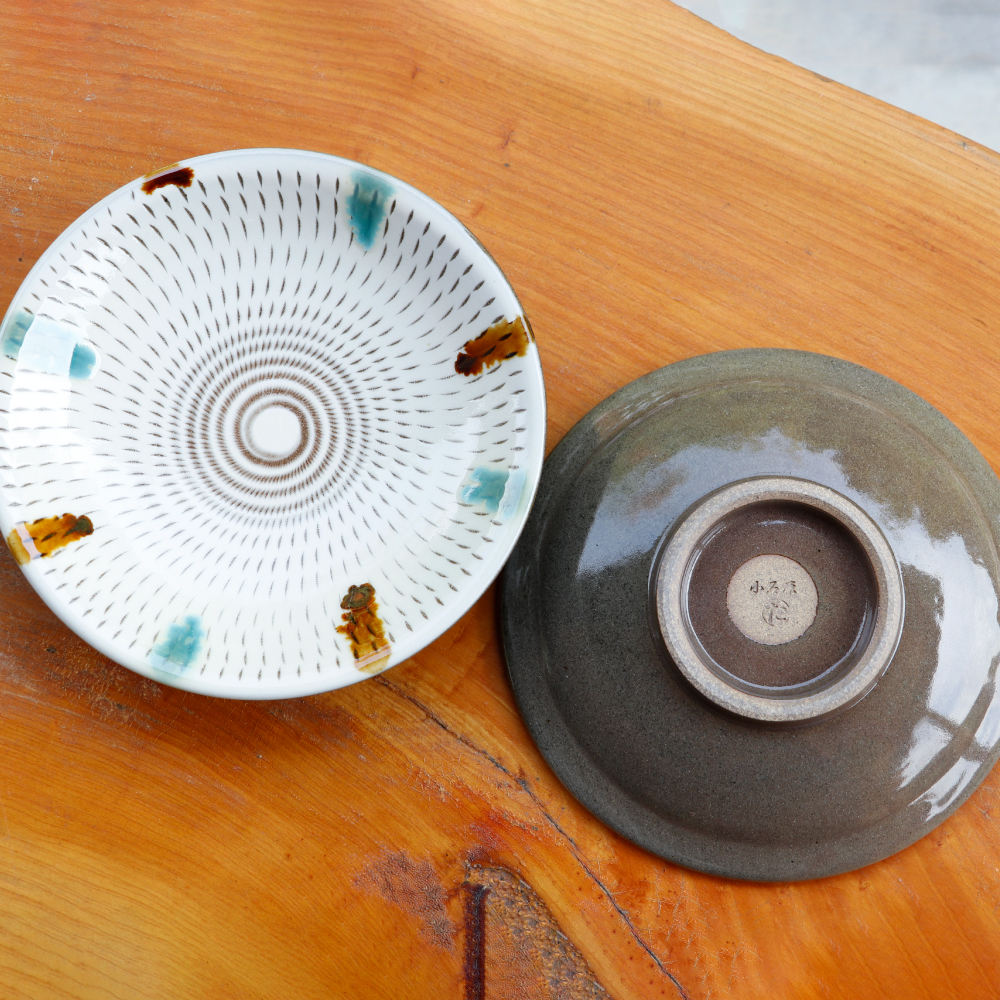 C9 【小石原焼 まるた窯】5寸皿２枚セット（三彩）