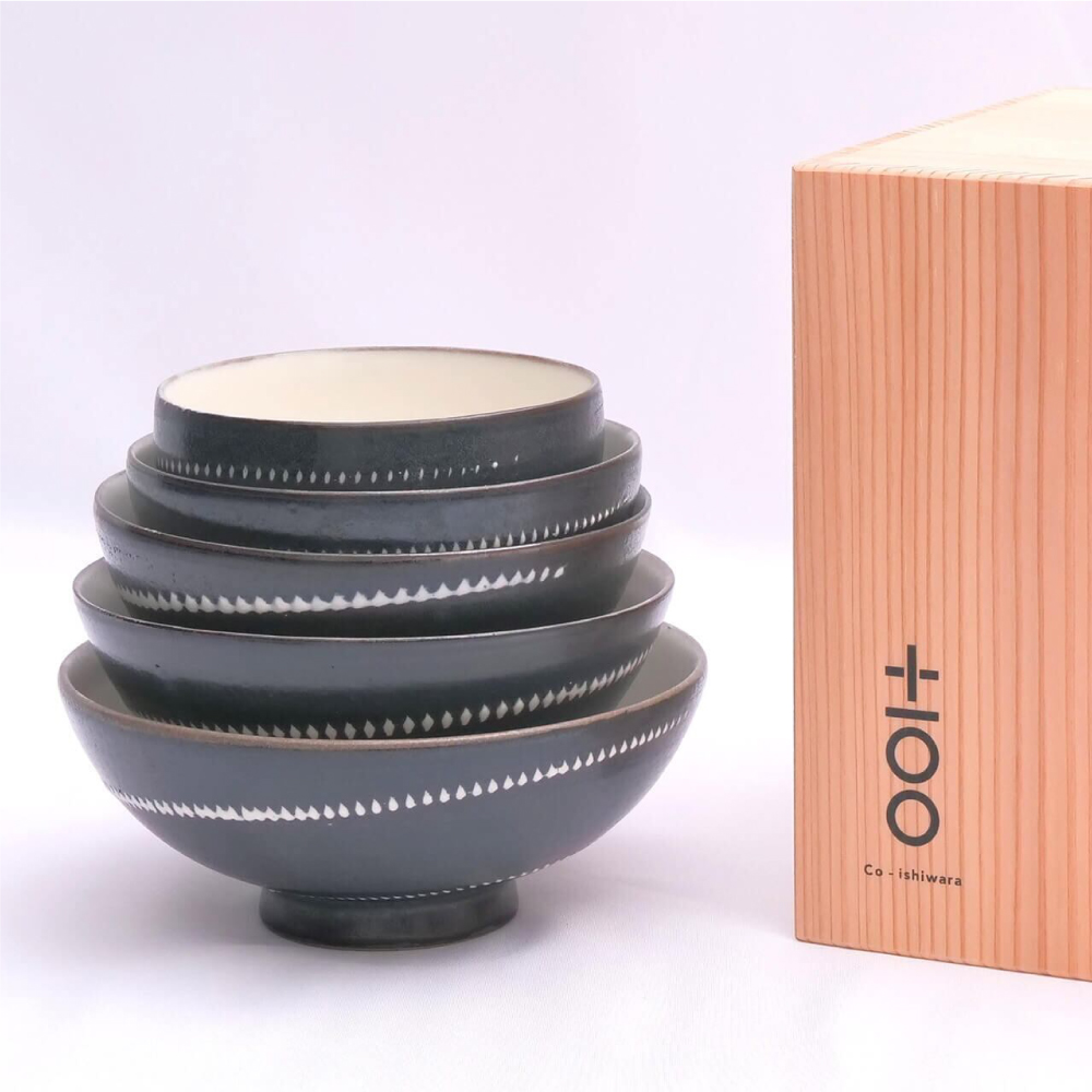 FR14 百碗 青釉白点打飛鉋 (森山實山窯)