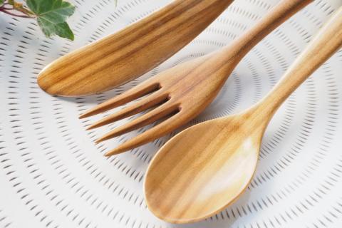 H3 東峰木人作-山桜のスプーン・フォーク・ナイフの3点セット