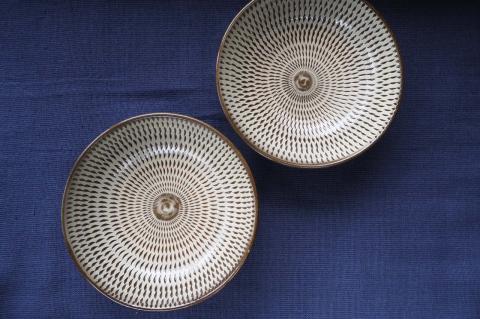 H27 小石原焼飛鉋五寸深皿２枚セット(金丸窯)直径約15cm