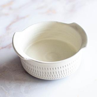 AA110 小石原焼 カネハ窯 飛び鉋グラタン皿(白マット×S)