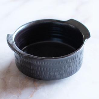 AA108 小石原焼 カネハ窯 飛び鉋グラタン皿(黒マット×M)