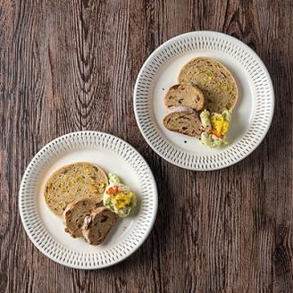 AA107 小石原焼 カネハ窯 飛び鉋プレートセット【大】(白×白ツヤ)