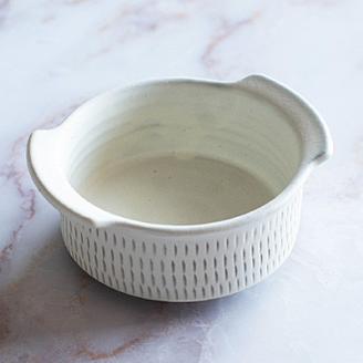 AA42 小石原焼 カネハ窯 飛び鉋グラタン皿(白マット×M)