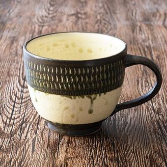 AA47 小石原焼 カネハ窯 飛び鉋モーニングカップ(茶マット)