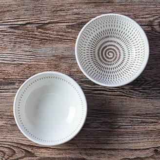 AA89 小石原焼 カネハ窯 飛び鉋中鉢セット(両面・シンプル)