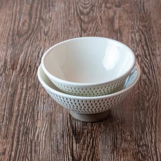 AA90 小石原焼 カネハ窯 飛び鉋飯碗 大小セット(全飛び鉋)