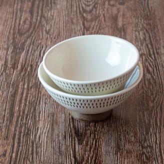 AA91 小石原焼 カネハ窯 飛び鉋飯碗 大小セット(フチ飛び鉋)