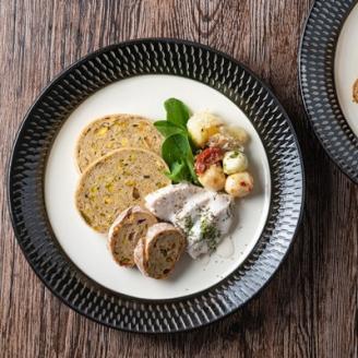 AA100 小石原焼 カネハ窯 飛び鉋プレートセット【特大】(黒×白ツヤ)