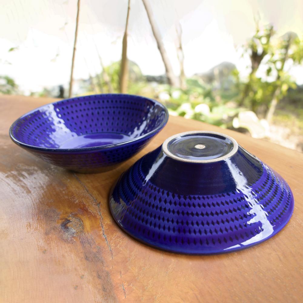 C15 【小石原焼 まるた窯】深鉢２枚セット（瑠璃釉）