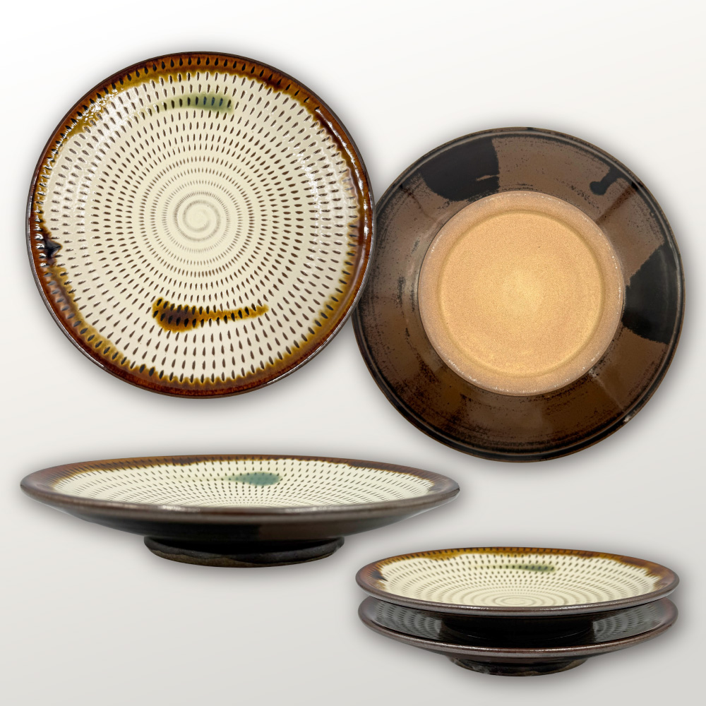 FJ4 【柳瀬本窯元】飛び鉋六寸皿2枚組