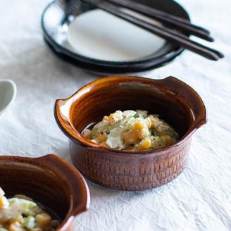 AA114 小石原焼 カネハ窯 飛び鉋グラタン皿セット(飴ツヤ×S)