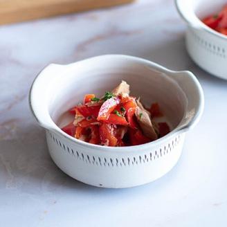 AA111 小石原焼 カネハ窯 飛び鉋グラタン皿(白艶×S)