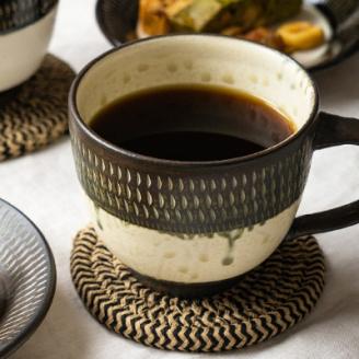 AA47 小石原焼 カネハ窯 飛び鉋モーニングカップ(茶マット)