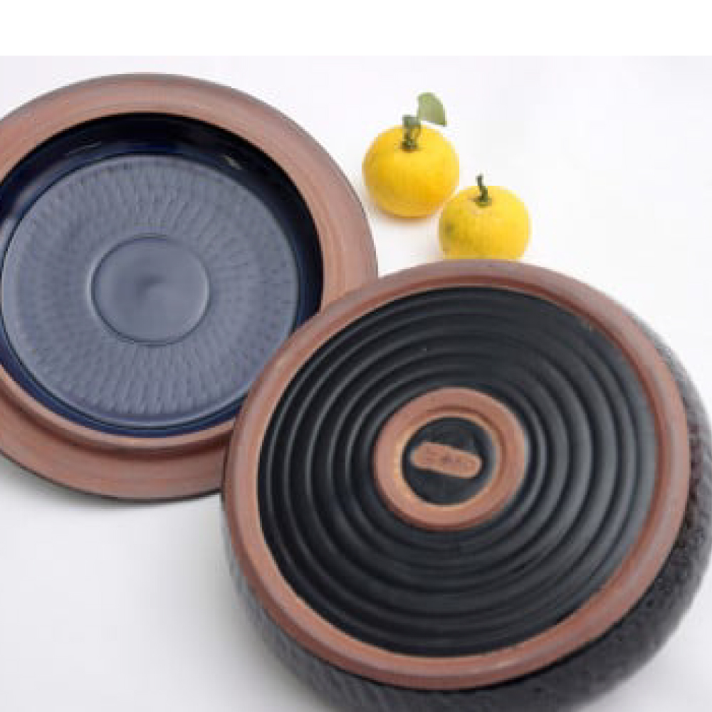 2P1 小石原焼特注キャニスター(瑠璃色)・東峰村産ゆず使用ご当地明太子270g