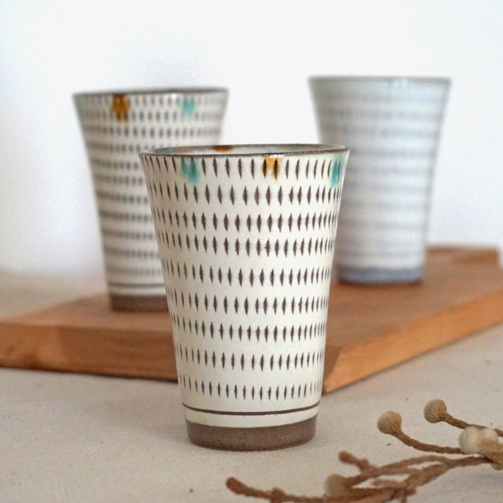 C26 【小石原焼 まるた窯】三彩 ショートカップ 2個セット