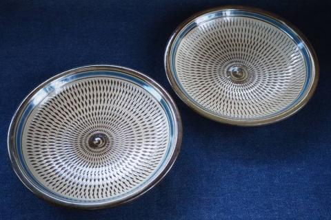 H37 小石原焼呉須帯飛鉋六寸皿2枚セット(金丸窯)直径約18cm