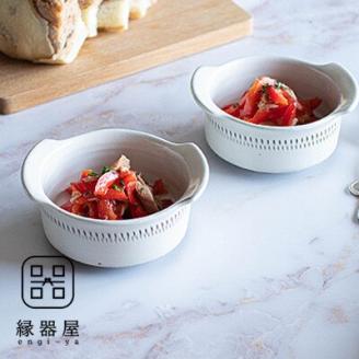 AA113 小石原焼 カネハ窯 飛び鉋グラタン皿セット(白ツヤ×S)