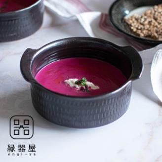 AA108 小石原焼 カネハ窯 飛び鉋グラタン皿(黒マット×M)