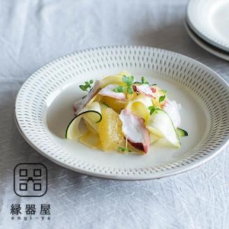 AA37 小石原焼 カネハ窯 飛び鉋プレート【特大】(白×白ツヤ)