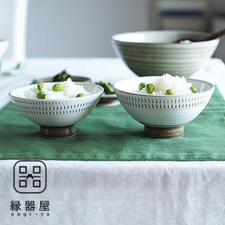 AA91 小石原焼 カネハ窯 飛び鉋飯碗 大小セット(フチ飛び鉋)