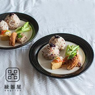 AA100 小石原焼 カネハ窯 飛び鉋プレートセット【特大】(黒×白ツヤ)