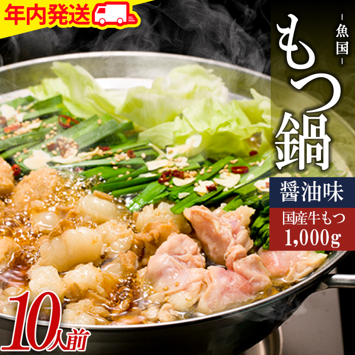 3M1-S 国産 牛 もつ鍋 1 0人前 醤油 国産牛モツ 1kg