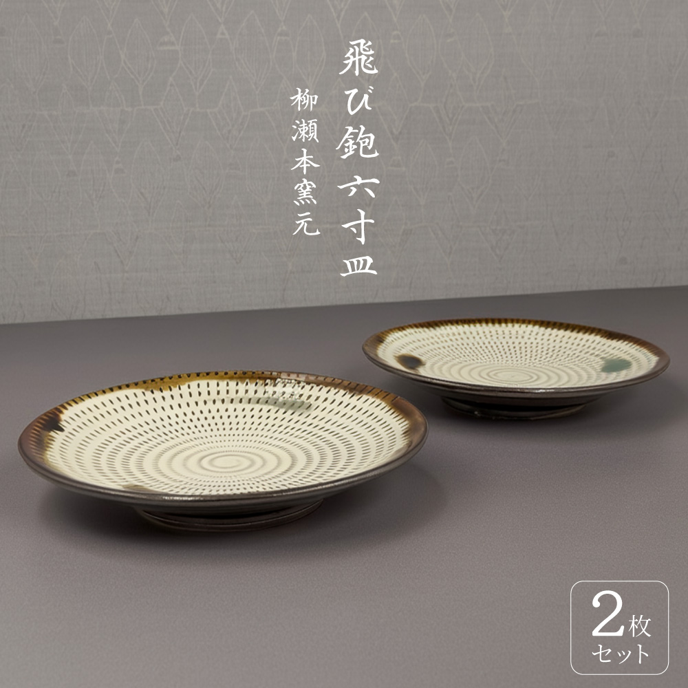 FJ4 【柳瀬本窯元】飛び鉋六寸皿2枚組