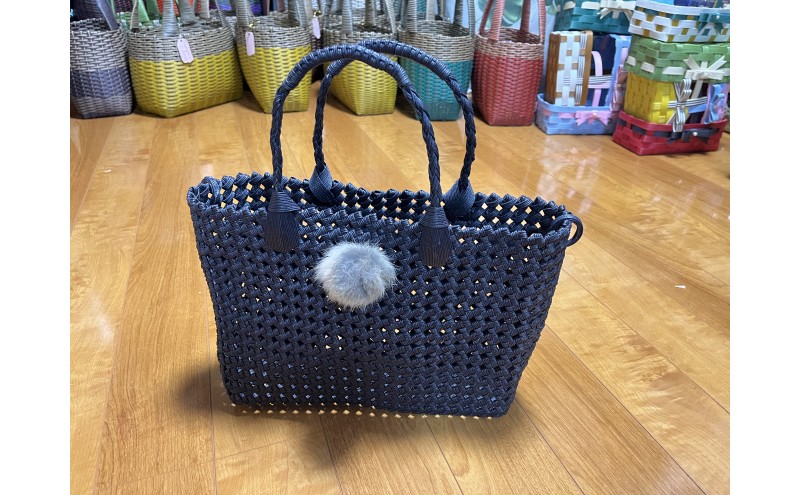 バッグ クラフトおしゃれかごバッグ 雑貨 ファッション オシャレ 【黒】