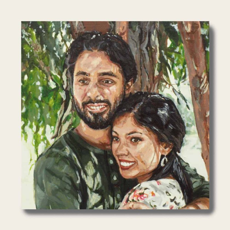 油絵で小さな人物画を描きます（18×18cm・背景あり）