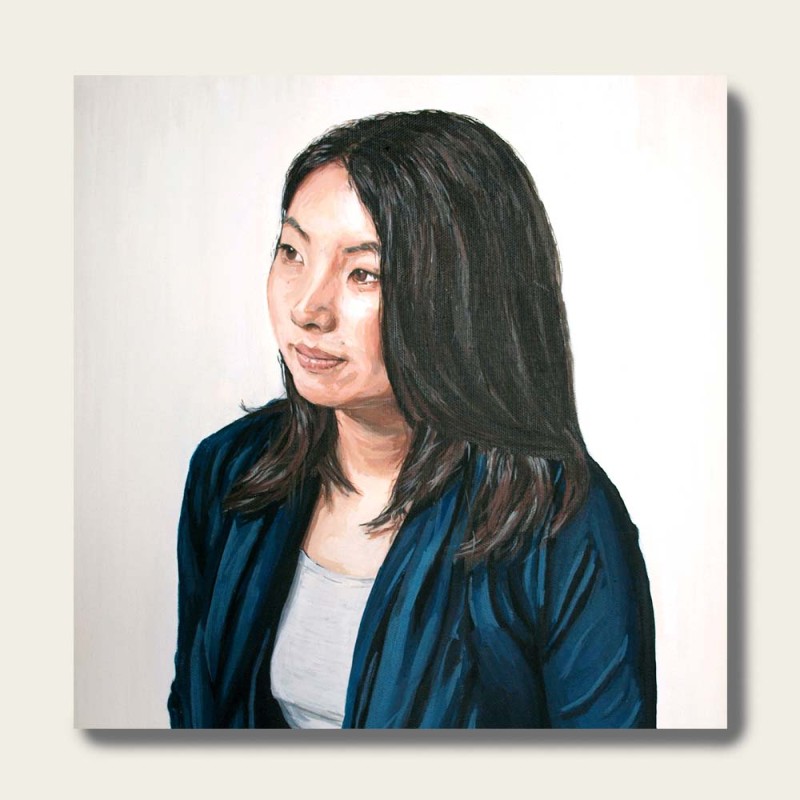 油絵で小さな人物画を細密に描きます（18×18cm・背景無地）