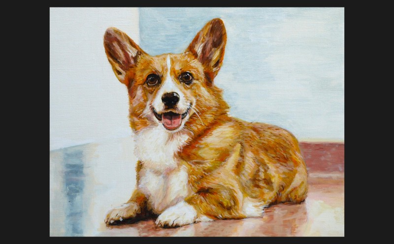 油絵で大切なペットを細密に描きます（41×32cm・背景あり）