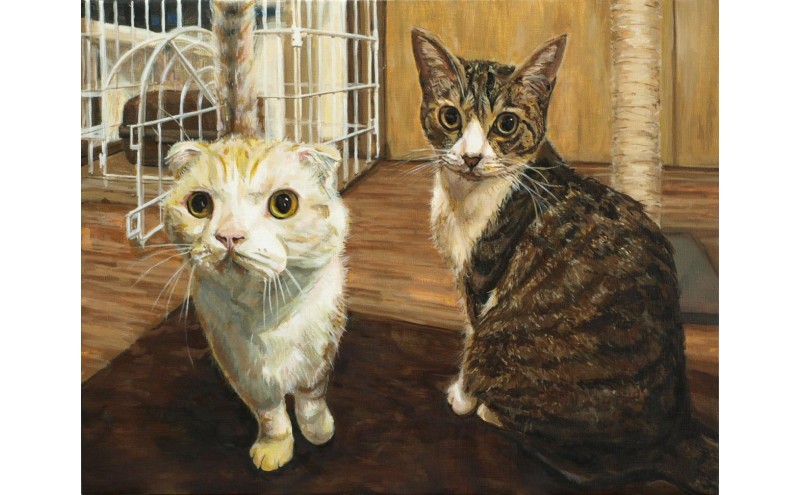 油絵で大切なペットを細密に描きます（53×46cm・背景あり）