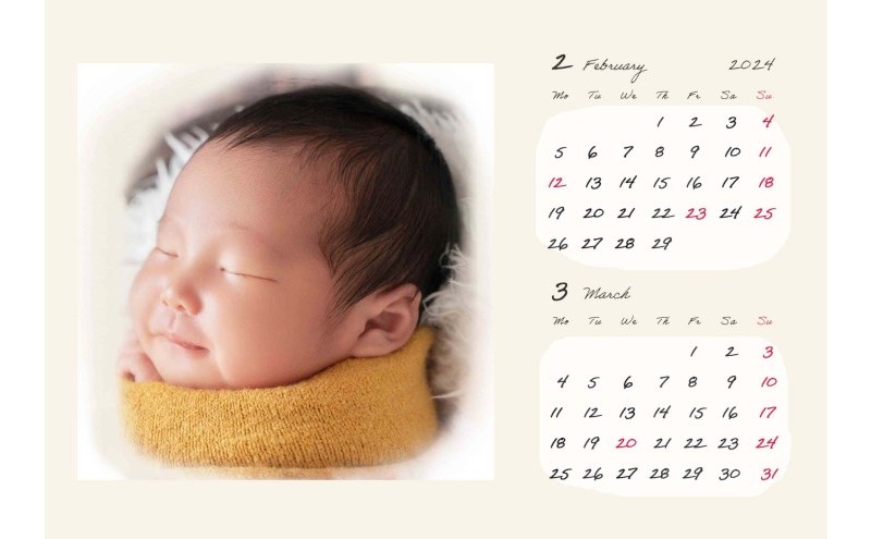 オリジナルカレンダーをデザインします（オリジナルのデザイン・表紙＋6ページ（1ページに2ヶ月記載））