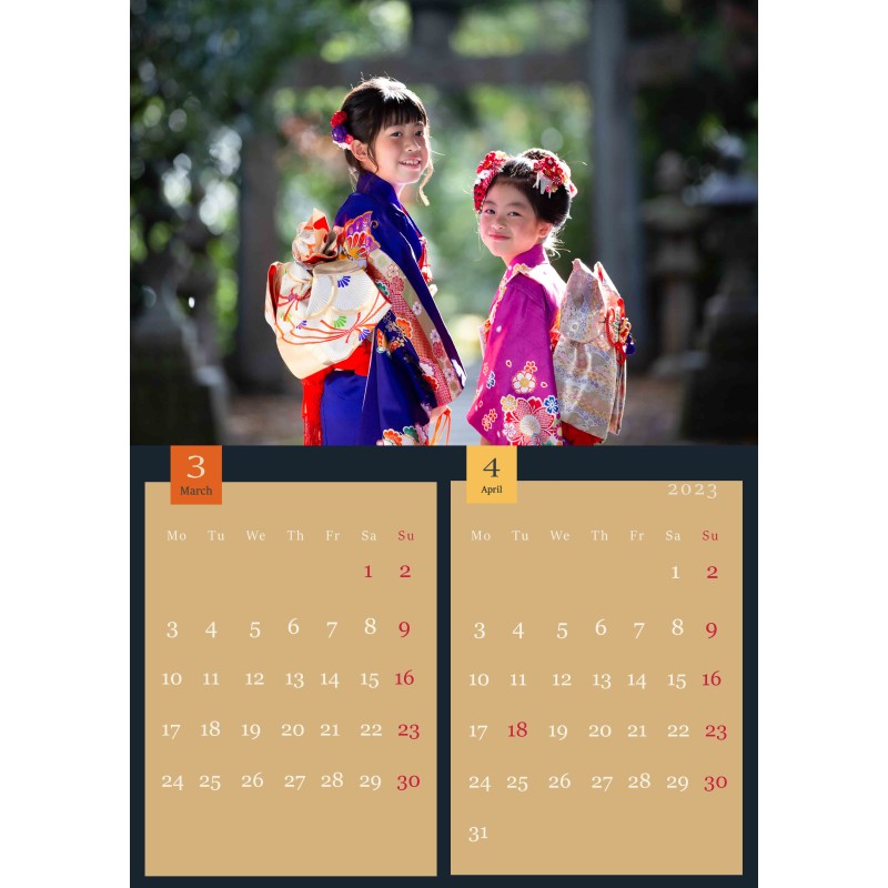 オリジナルカレンダーをデザイン・印刷します（オリジナルのデザイン・表紙＋6ページ（1ページに2ヶ月記載））