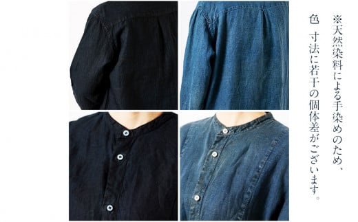 手染めリネン切替シャツ サイズ4 BLACK (泥藍染)　AO053 サイズ4