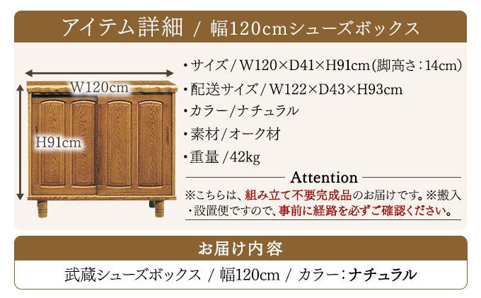 武蔵（ムサシ）幅120L シューズボックス（NA）【北海道・東北・沖縄・離島不可】CN085 幅120L