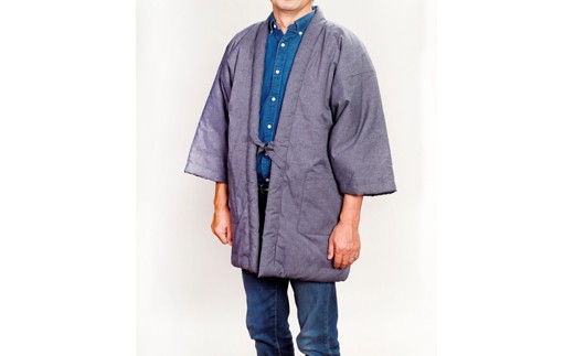 久留米はんてん　紳士紬はんてん　LLサイズ（パープルグレー）　BA011