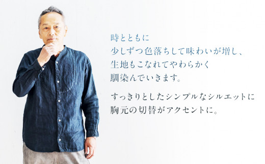 手染めリネン切替シャツ サイズ１ BLACK (泥藍染)　AO050 サイズ1