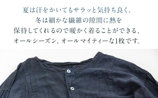 手染めシルクコットン切替BIGシャツ　BLACK（泥藍染）　AO072