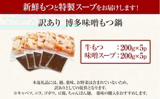 訳あり 博多味噌もつ鍋 10人前（2人前×5セット）お取り寄せグルメ お取り寄せ お土産 九州 福岡土産 取り寄せ グルメ MEAT PLUS CP048 味噌味
