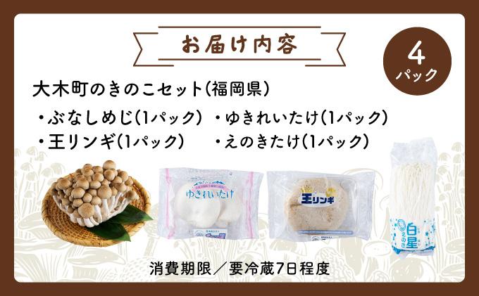 大木町のきのこセット(ぶなしめじ・ゆきれいたけ・王リンギ・えのきたけ各1パック) 各1パック
