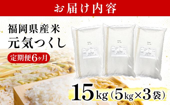 【6ヶ月定期便】福岡県産米 元気つくし 15kg 令和7年産 ※北海道・沖縄・離島は配送不可【精米 7年産 国産 福岡県産 お米 ブランド米 15kg げんきつくし】CY013sub6 【6ヶ月定期便】15kg（5kg×3袋）
