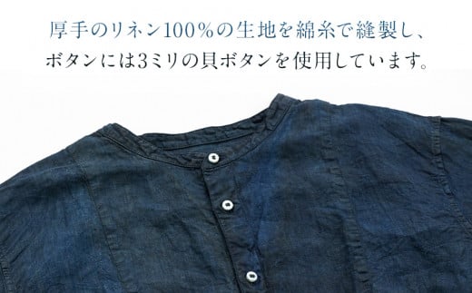 手染めリネン切替BIGシャツ　BLACK（泥藍染）　AO069