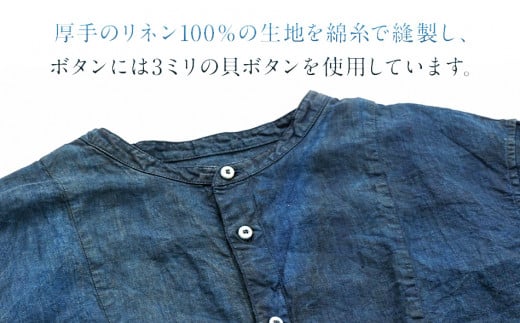 手染めリネン切替シャツ サイズ4 BLACK (泥藍染)　AO053 サイズ4