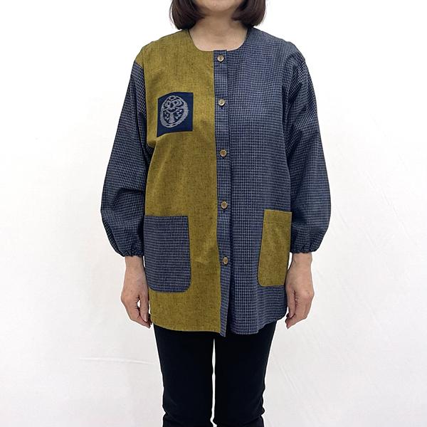 久留米織 民芸調スモック こがね色(からし)[BA059-YE]